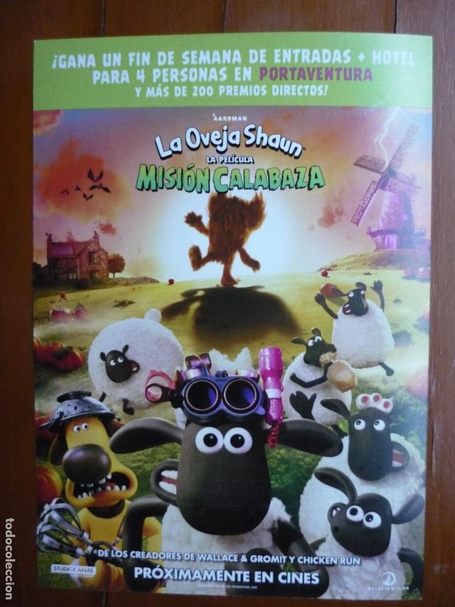 Cine: La oveja Shaun: Misi&oacute;n calabaza - folleto mano original - Aardman animacion