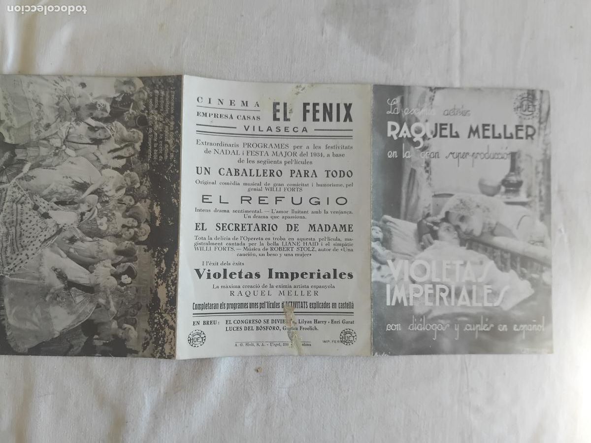 Cine: PROGRAMA DE CINE TRIPLE VIOLETAS IMPERIALES RAQUEL MELLER. CINEMA EL FENIX. VILASECA.