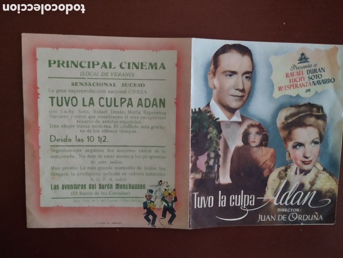 Cine: Folleto Programa de cine DOBLE - TUVO LA CULPA ADAN - Foto 1