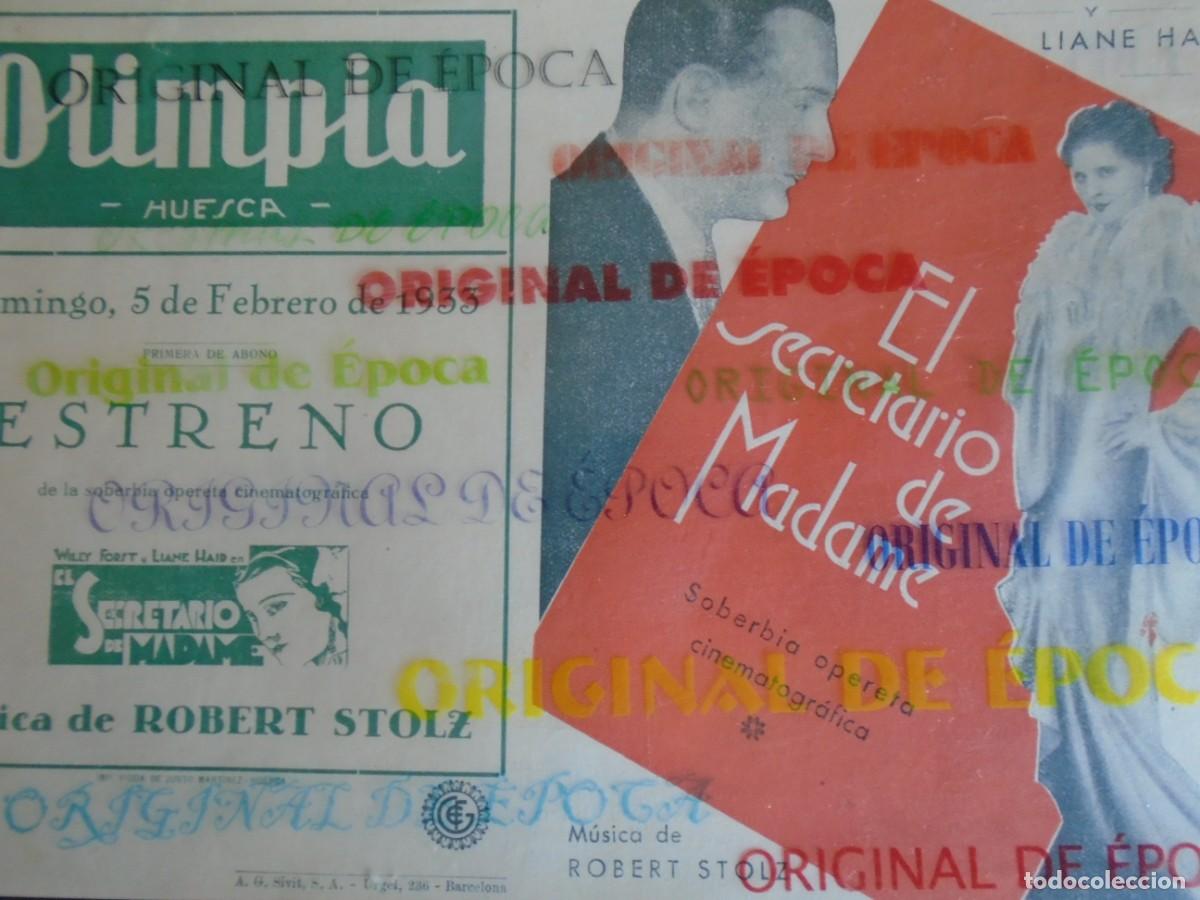 Cine: (OH-016)PROGRAMA EL SECRETARIO DE MADAME A&Ntilde;O 1933- TEATRO OLIMPIA (HUESCA)