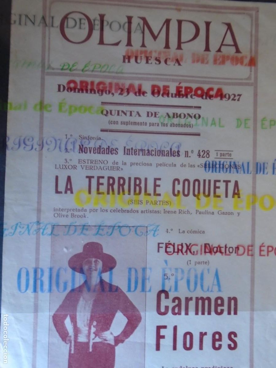 Cine: (OH-026)PROGRAMA LA TERRIBLE COQUETA A&Ntilde;O 1927 - TEATRO OLIMPIA (HUESCA)