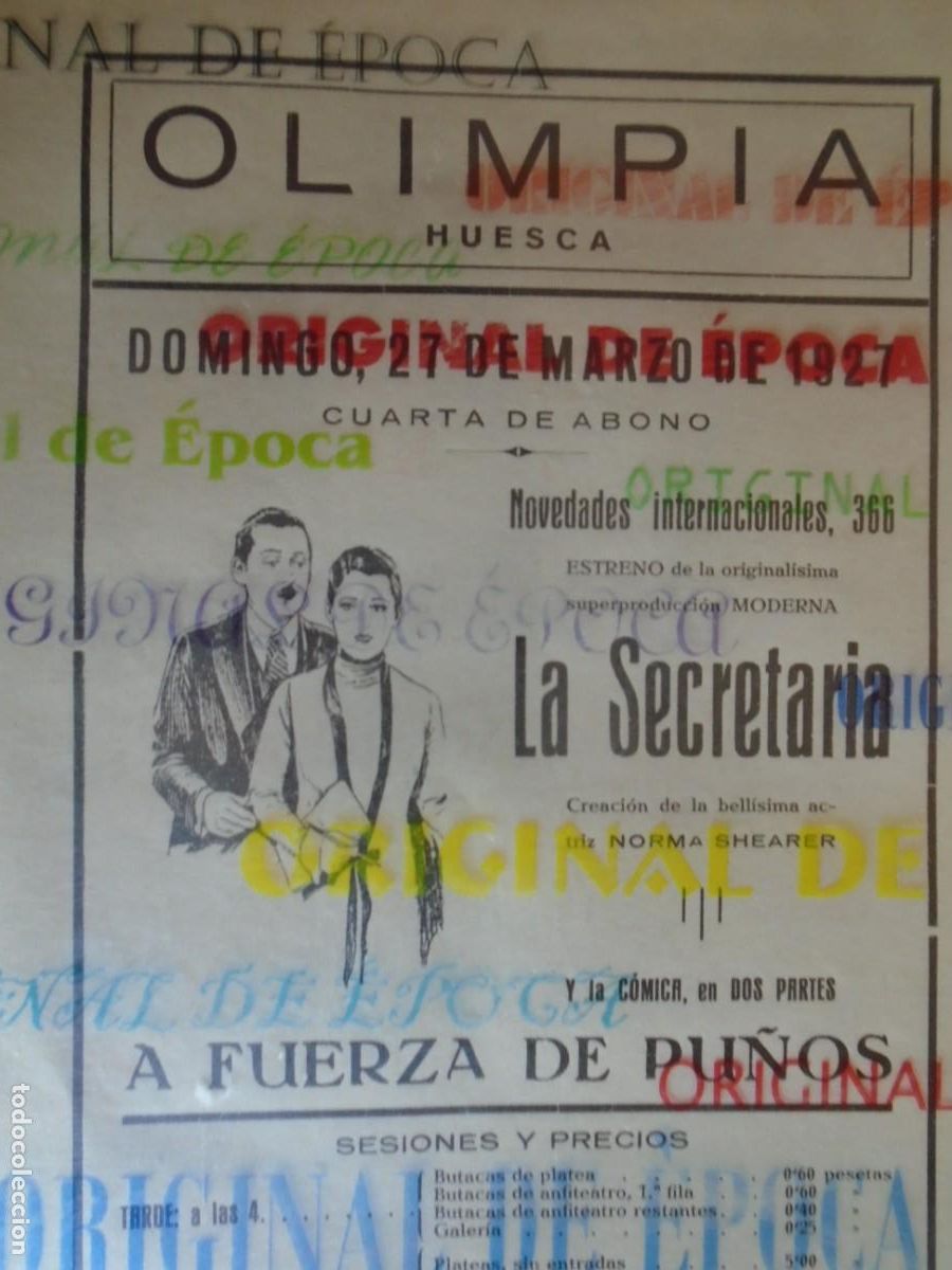 Cine: (OH-029)PROGRAMA LA SECRETARIA A&Ntilde;O 1927 - TEATRO OLIMPIA (HUESCA)