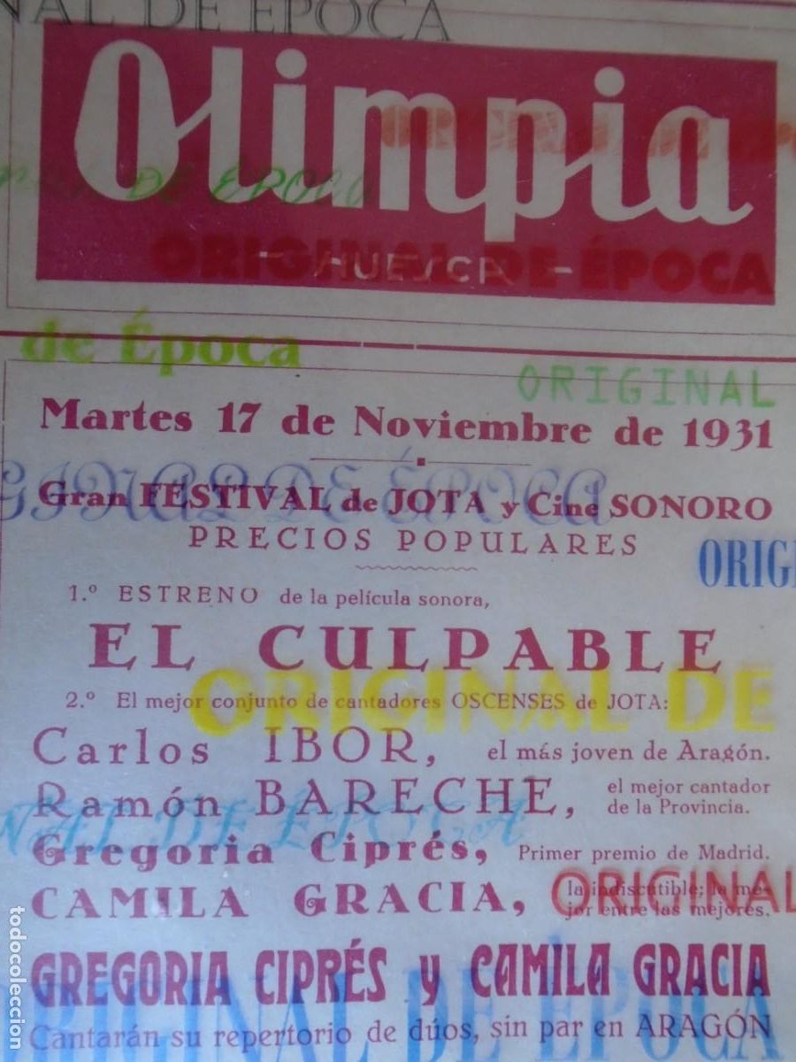 Cine: (OH-030)PROGRAMA EL CULPABLE A&Ntilde;O 1931 - TEATRO OLIMPIA (HUESCA)