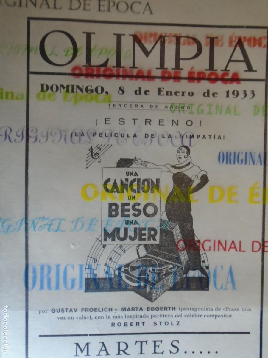 Cine: (OH-032)PROGRAMA UNA CANCION UN BESO UNA MUJER A&Ntilde;O 1933 - TEATRO OLIMPIA (HUESCA)