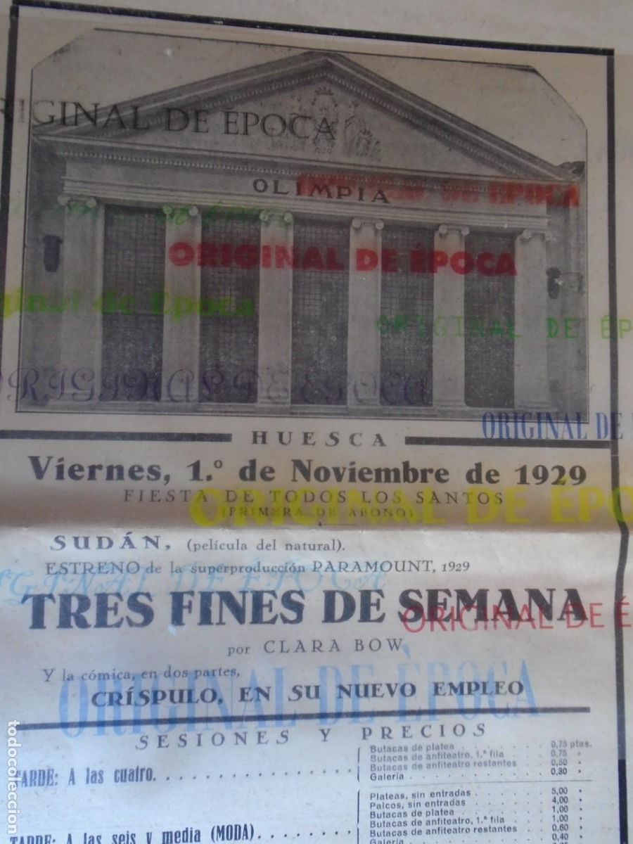 Cine: (OH-034)PROGRAMA TRES FINES DE SEMANA A&Ntilde;O 1929 - TEATRO OLIMPIA (HUESCA)