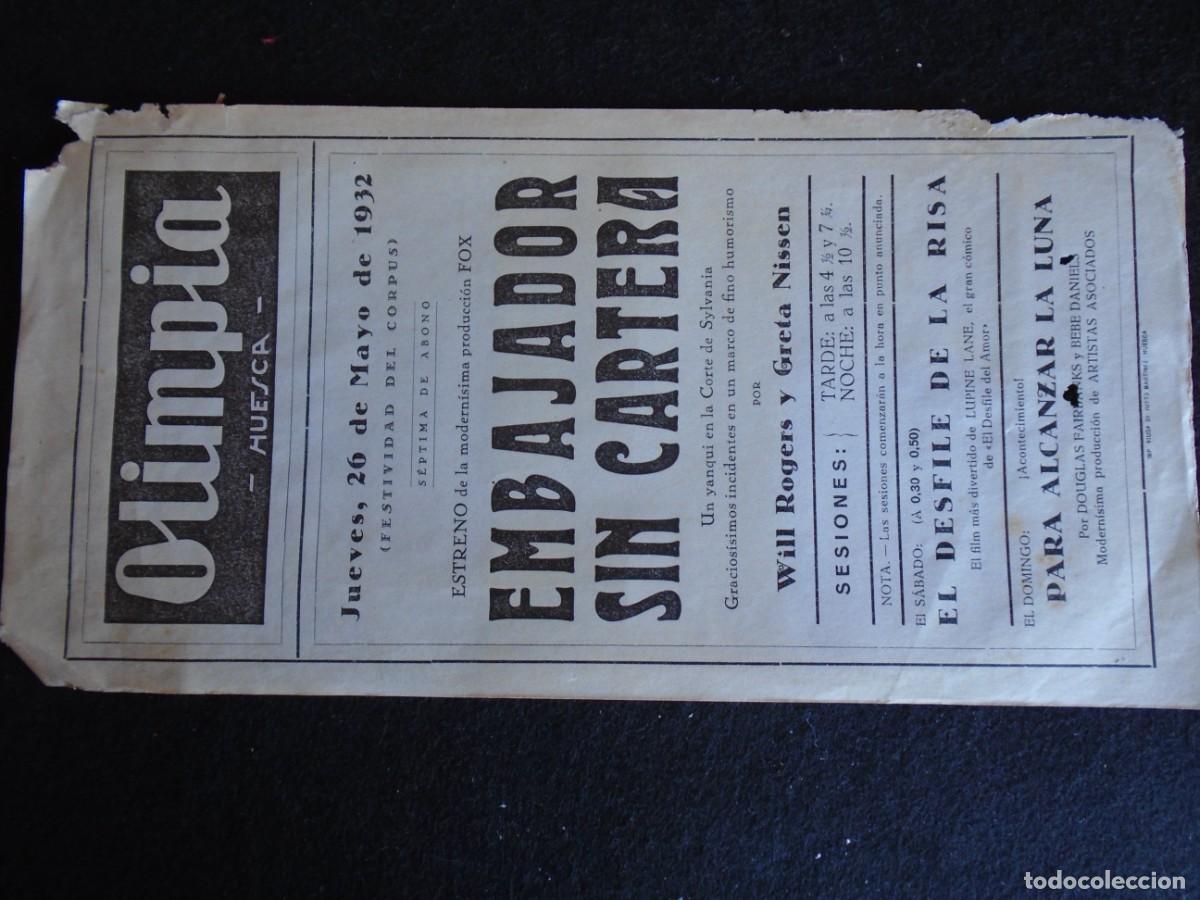Cine: (OH-40)PROGRAMA EMBAJADOR SIN CARTERA A&Ntilde;O 1932- TEATRO OLIMPIA (HUESCA)