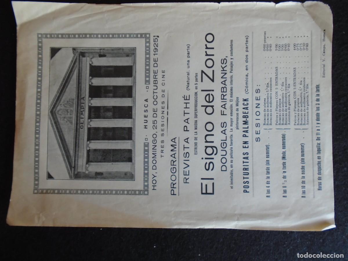 Cine: (OH-42)PROGRAMA EL SIGNO DEL ZORRO A&Ntilde;O 1925- TEATRO OLIMPIA (HUESCA)