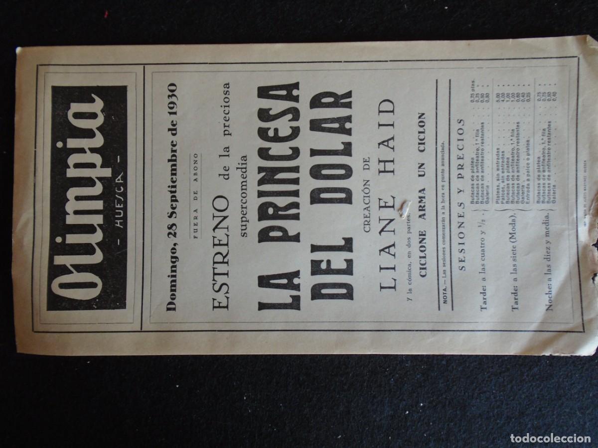Cine: (OH-43)PROGRAMA LA PRINCESA DEL DOLAR A&Ntilde;O 1930- TEATRO OLIMPIA (HUESCA)