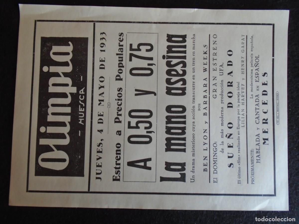 Cine: (OH-52)PROGRAMA LA MANO ASESINA A&Ntilde;O 1933 - TEATRO OLIMPIA (HUESCA)