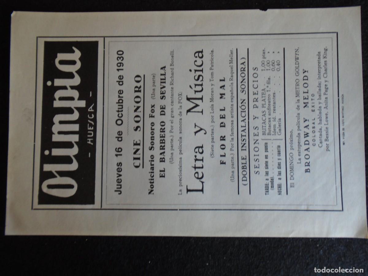 Cine: (OH-59)PROGRAMA LETRA Y MUSICA A&Ntilde;O 1930 - TEATRO OLIMPIA (HUESCA)