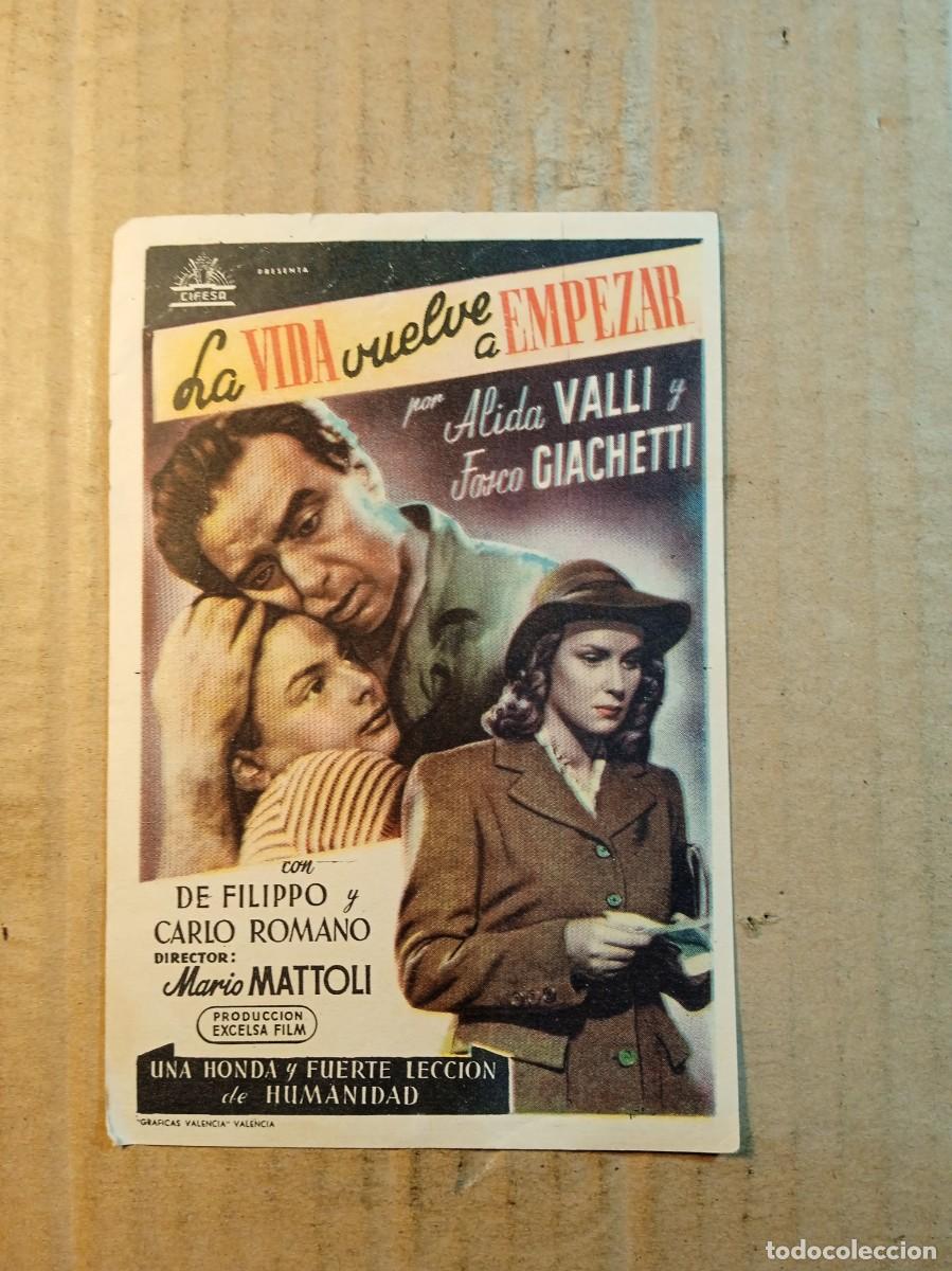  Foglietti di film di film antichi di cinema: FOLLETO DE MANO SIN PUBLICIDAD LA VIDA VUELVE A EMPEZAR