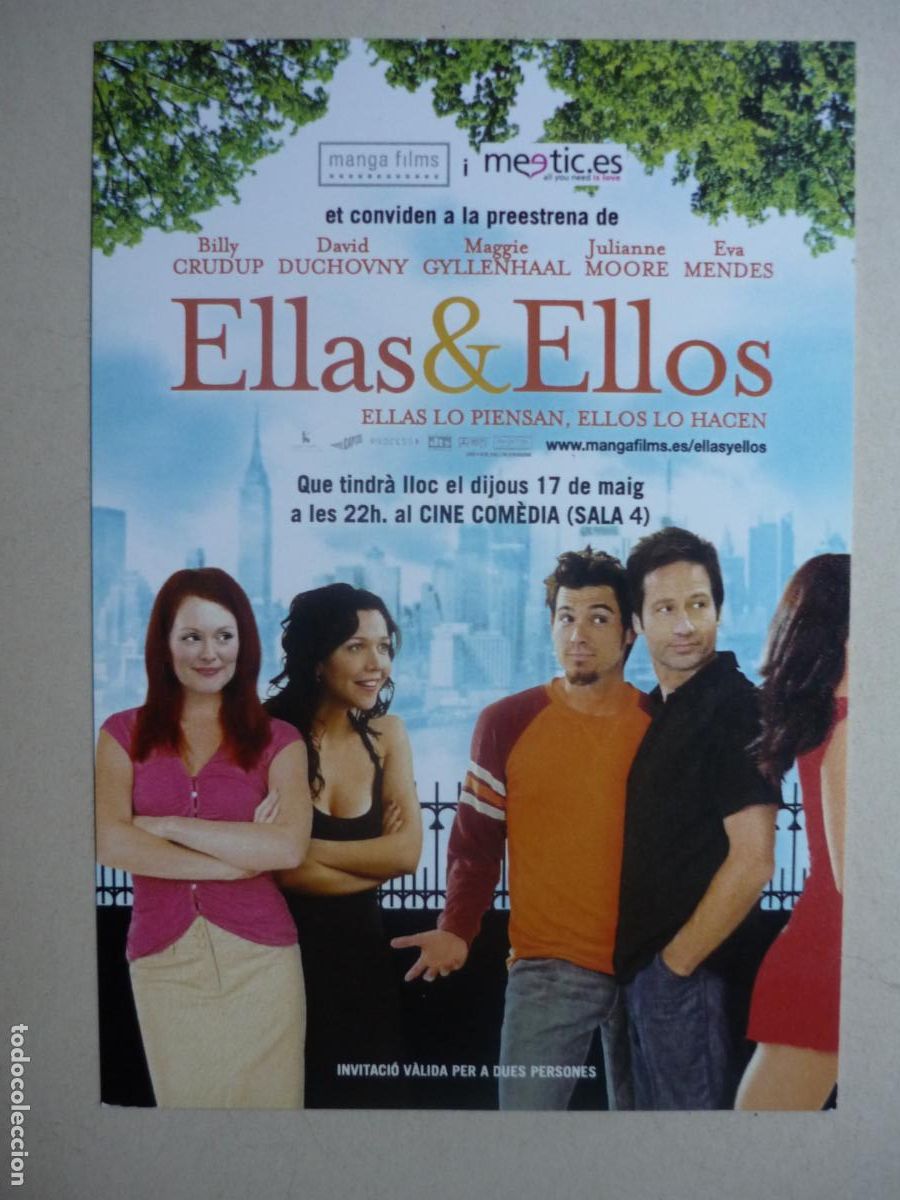 Cine: ellas y ellos - folleto mano invitacion preestreno - david duchovny julianne moore eva mendes