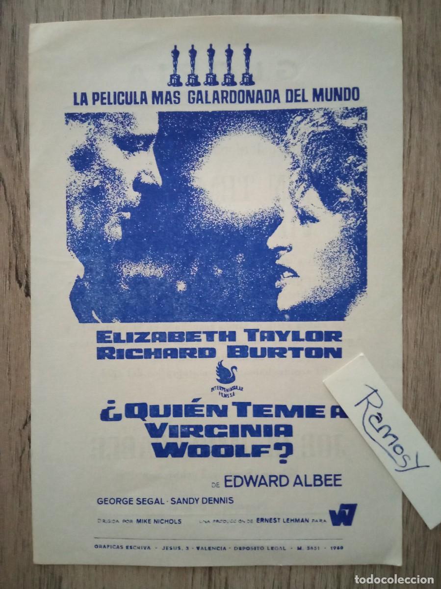 Cine: QUIEN TEME A VIRGINIA WOOLF?, ELIZABETH TAYLOR, FOLLETO LOCAL CINE GLORIA, ELDA, ALICANTE, 1968