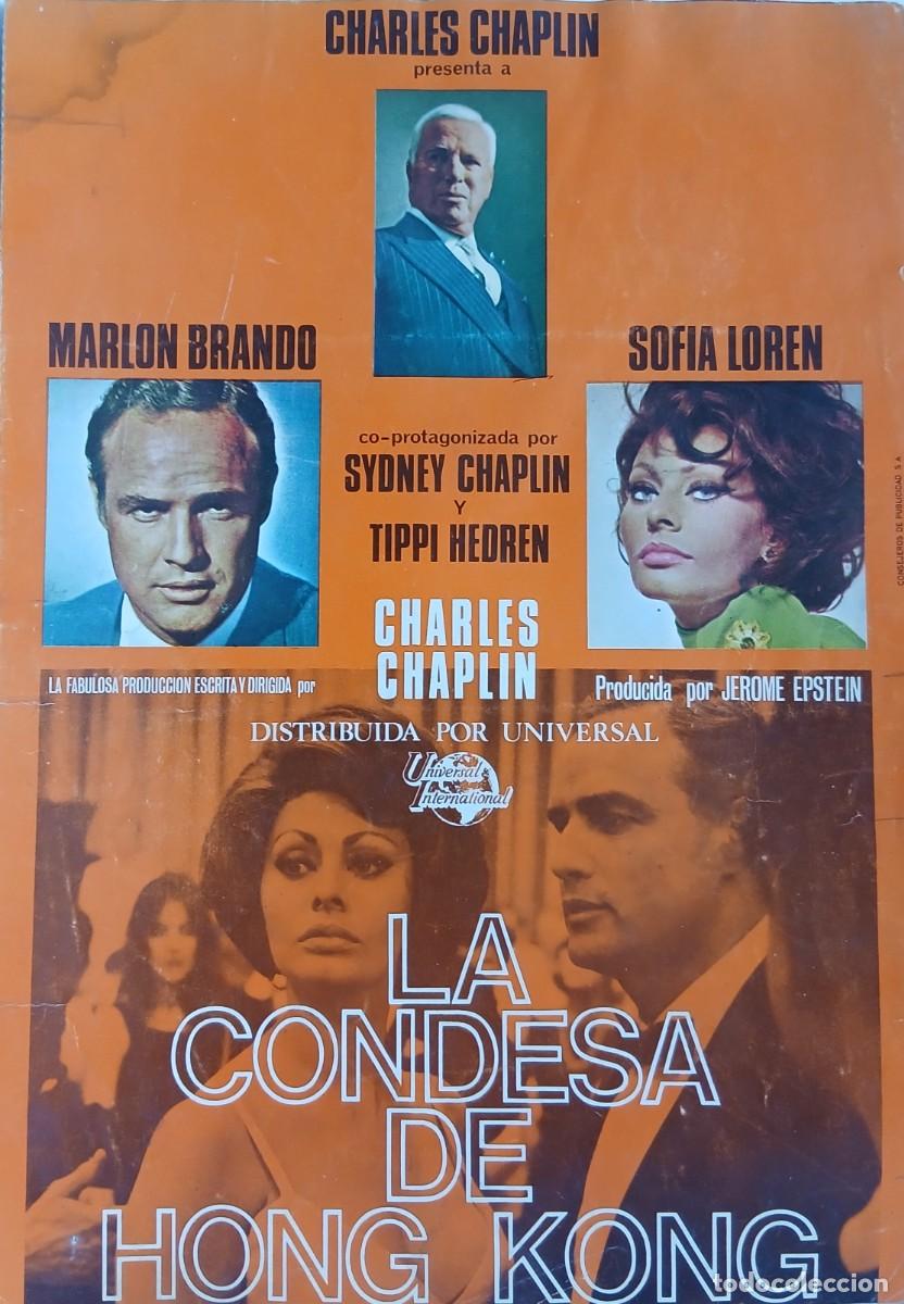 Folhetos de m&atilde;o de filmes antigos de cinema: CARTEL CON TRES GRANDES PELICULAS LA CONDESA DE HOG KONG, LA LADRONA,Y FAHRENHEIT 451
