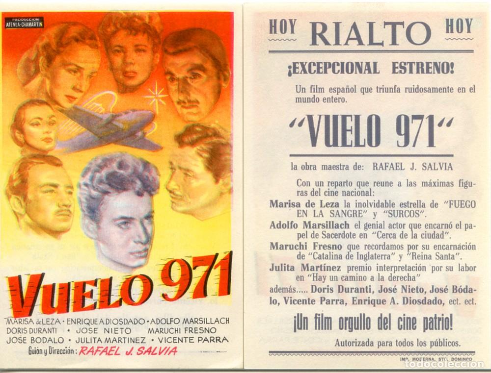 Cine: FOLLETO DE MANO ORIGINAL VUELO 971 CINE RIALTO VALENCIA