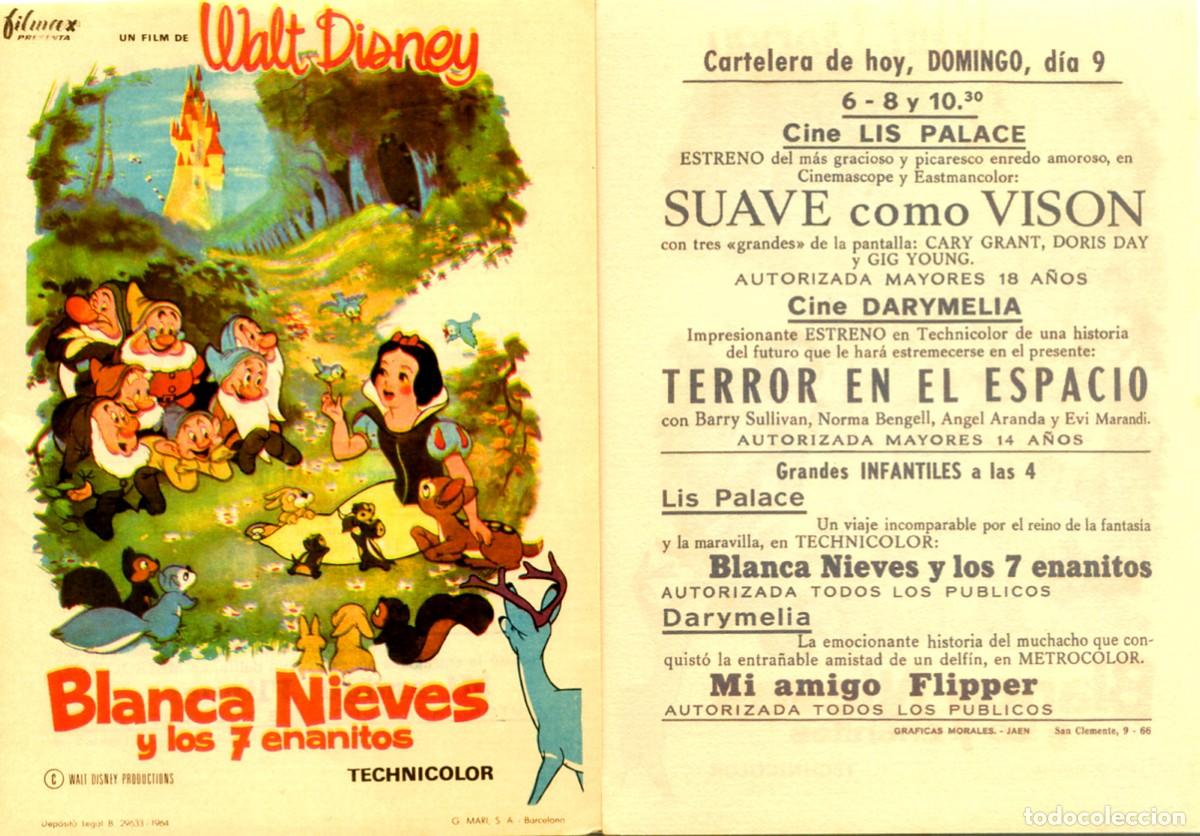 Cine: FOLLETO DE MANO ORIGINAL BLANCA NIEVES Y LOS 7 ENANITOS CINE LIS PALACE JA&Eacute;N
