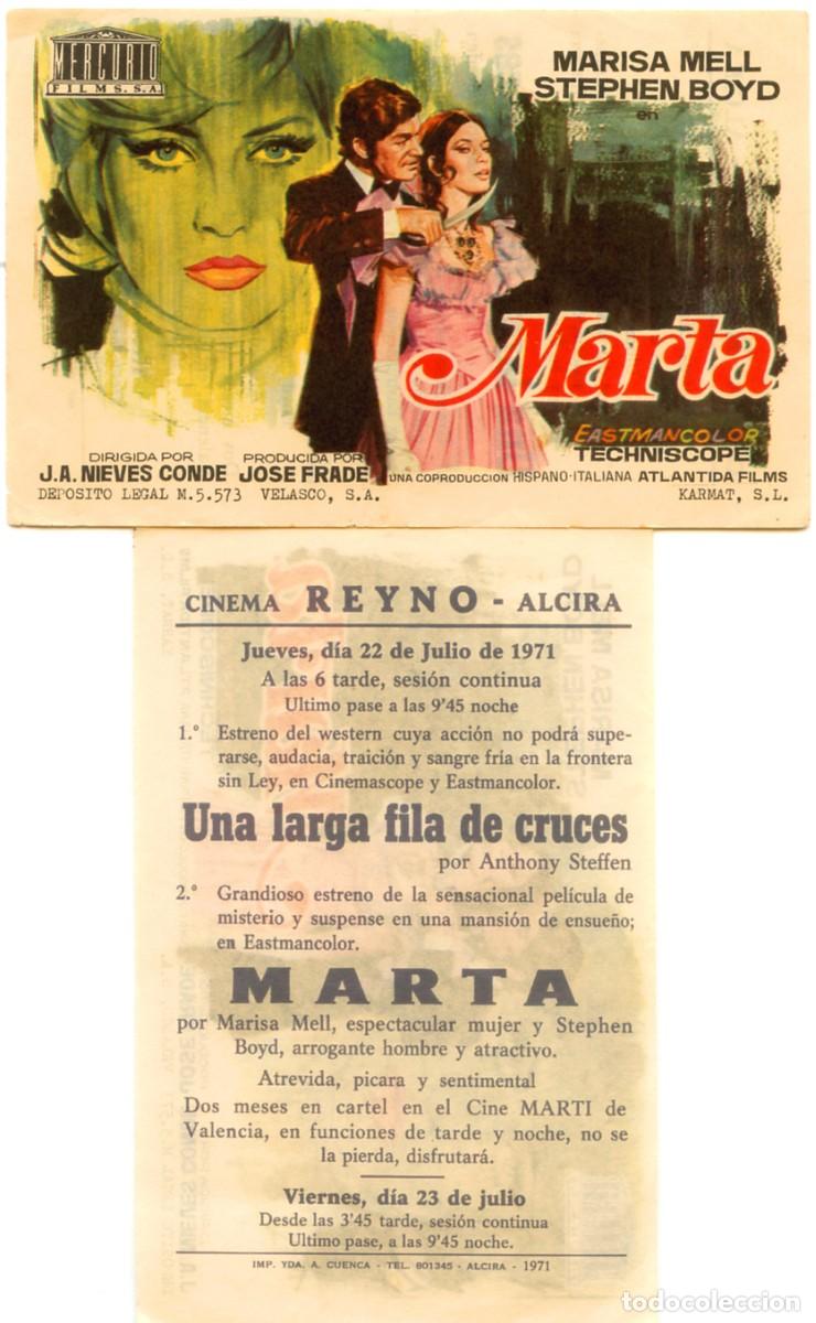 Cine: FOLLETO DE MANO ORIGINAL MARTA CINEMA REYNO ALCIRA 1971 VALENCIA
