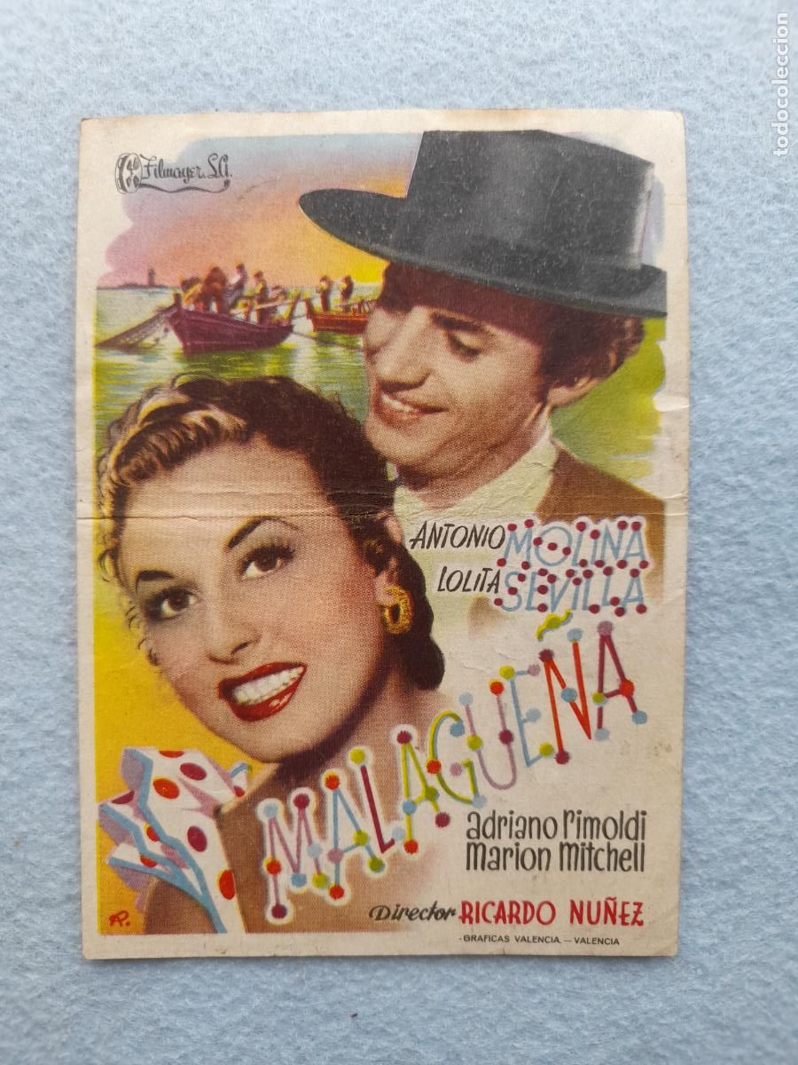  Flyers Publicitaires de films Anciens: Malague&ntilde;a. A&ntilde;o 1957. Antonio Molina. Lolita Sevilla. Adriano Rimoldi.