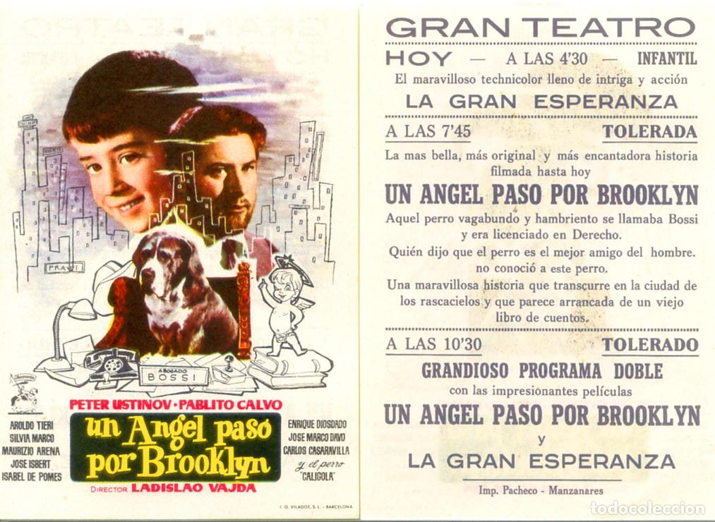 Cine: FOLLETO DE MANO ORIGINAL UN ANGEL PASO POR BROOKLIN CINE GRAN TEATRO CIUDAD REAL