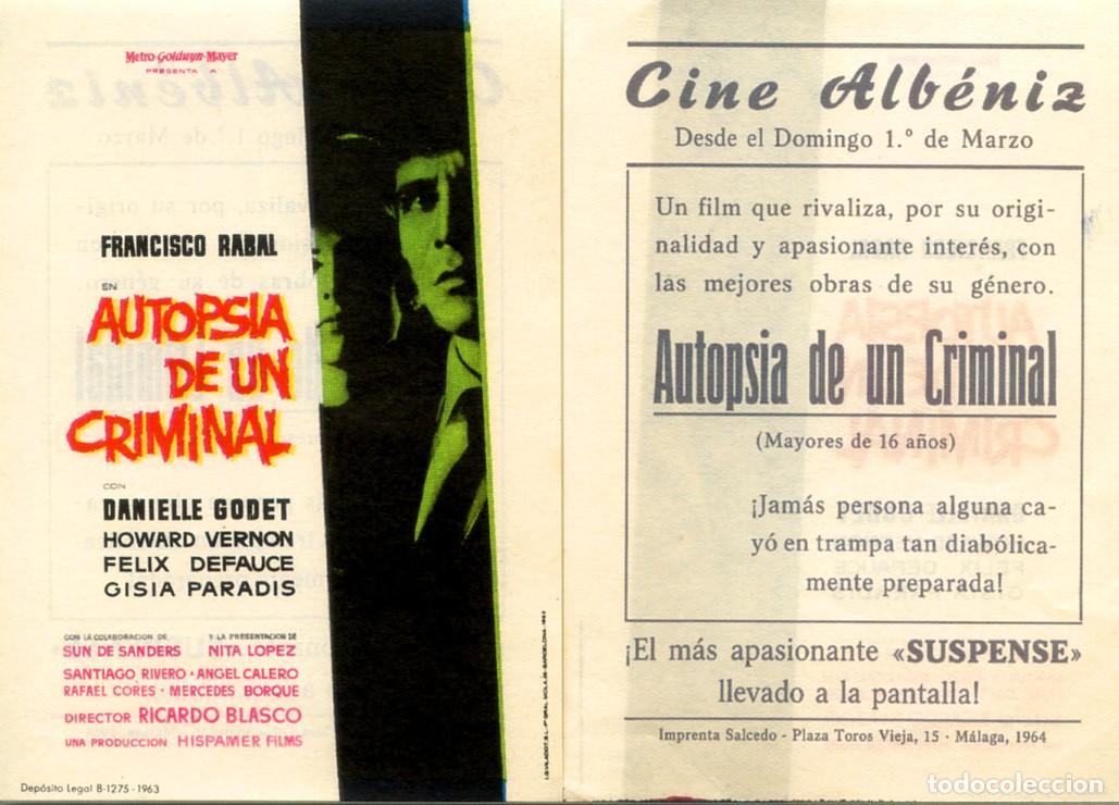 Cine: FOLLETO DE MANO ORIGINAL AUTOPSIA DE UN CRIMINAL CINE ALB&Eacute;NIZ M&Aacute;LAGA