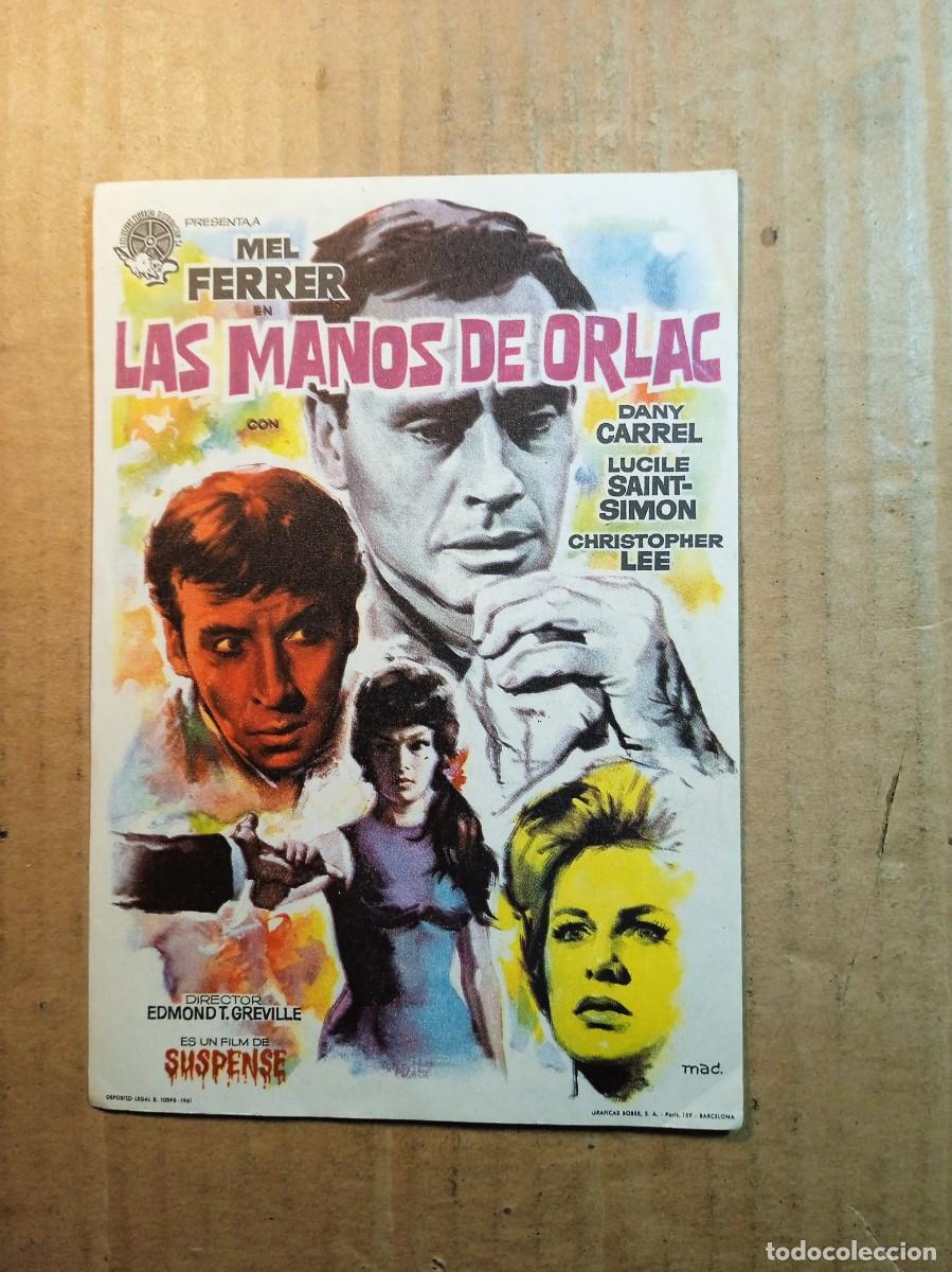 Cine: FOLLETO DE MANO CON PUBLICIDAD LAS MANOS DE ORLAC