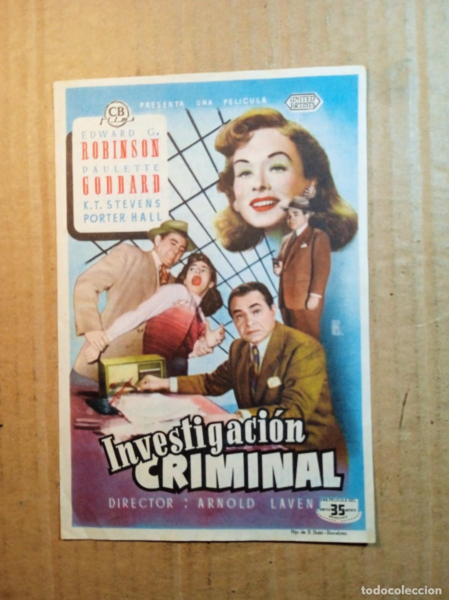 Cine: FOLLETO DE MANO CON PUBLICIDAD INVESTIGACI&Oacute;N CRIMINAL