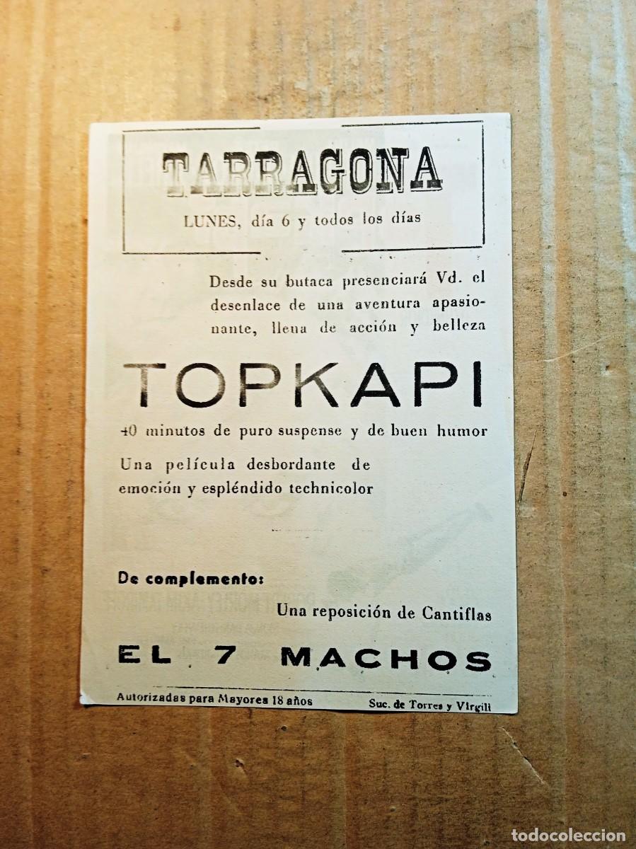 Cine: FOLLETO DE MANO CON PUBLICIDAD TOPKAPI - Foto 2