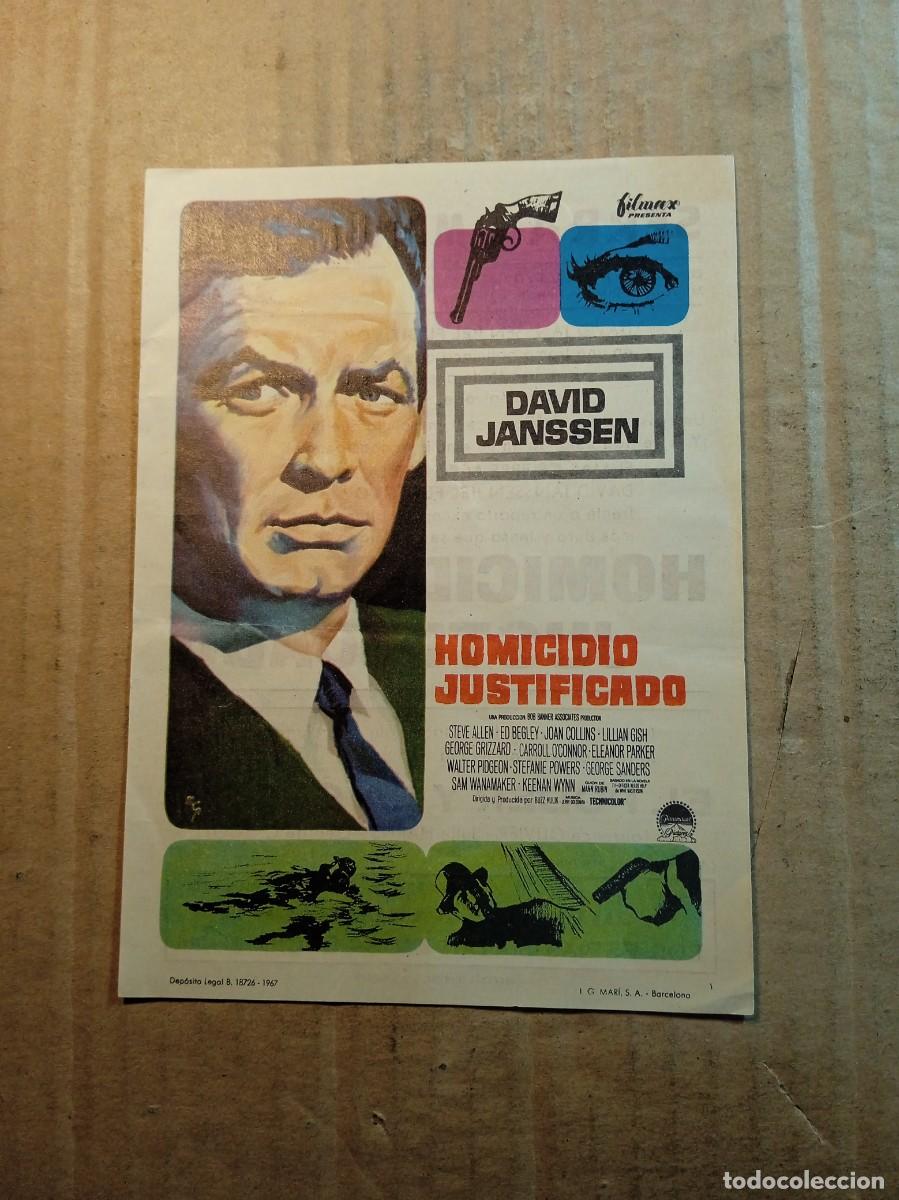  Flyers Publicitaires de films Anciens: FOLLETO DE MANO CON PUBLICIDAD HOMICIDIO JUSTIFICADO