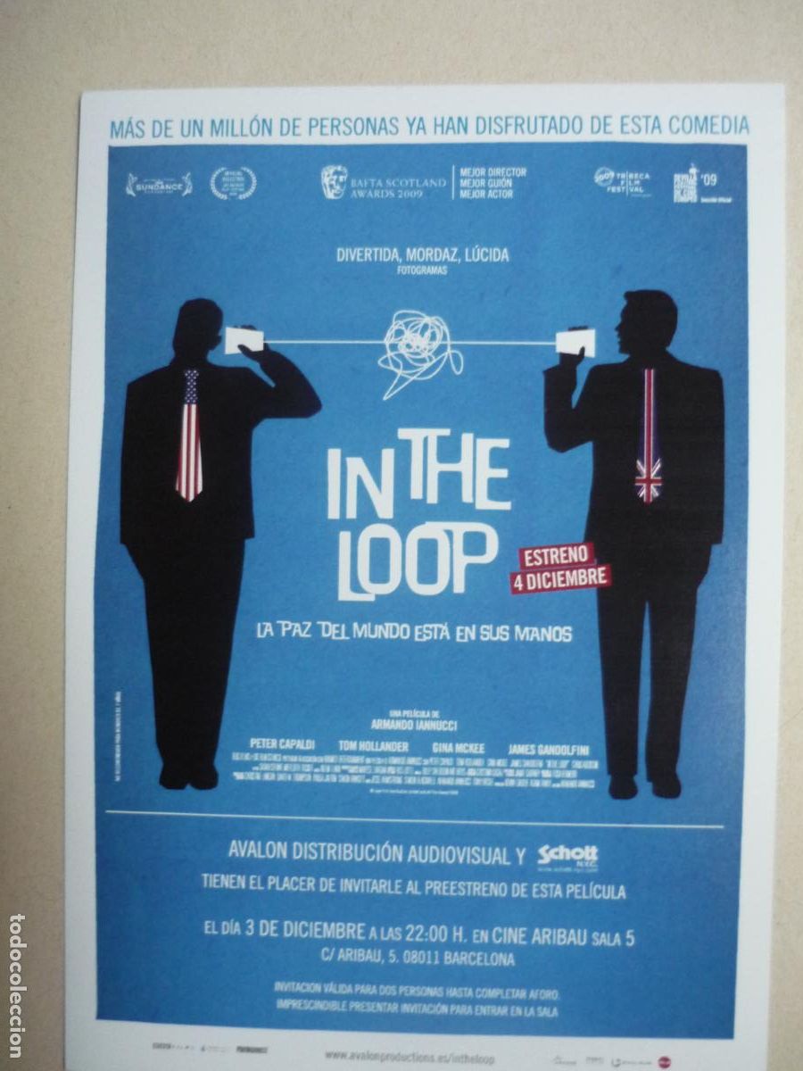 Cine: IN THE LOOP - FOLLETO MANO INVITACION PREESTRENO - ANNA CHLUMSKY James Gandolfini