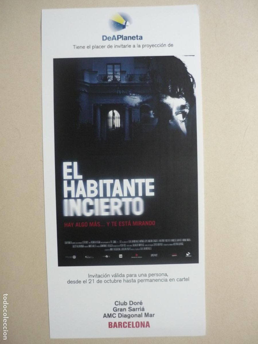 Cine: el habitante incierto - FOLLETO MANO INVITACION PREESTRENO - monica lopez francesc garrido