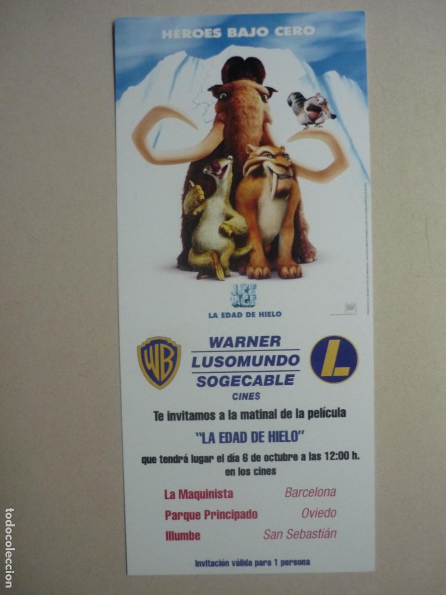 Cine: ice age - FOLLETO MANO INVITACION PREESTRENO - la edad del hielo - animacion jack black voz