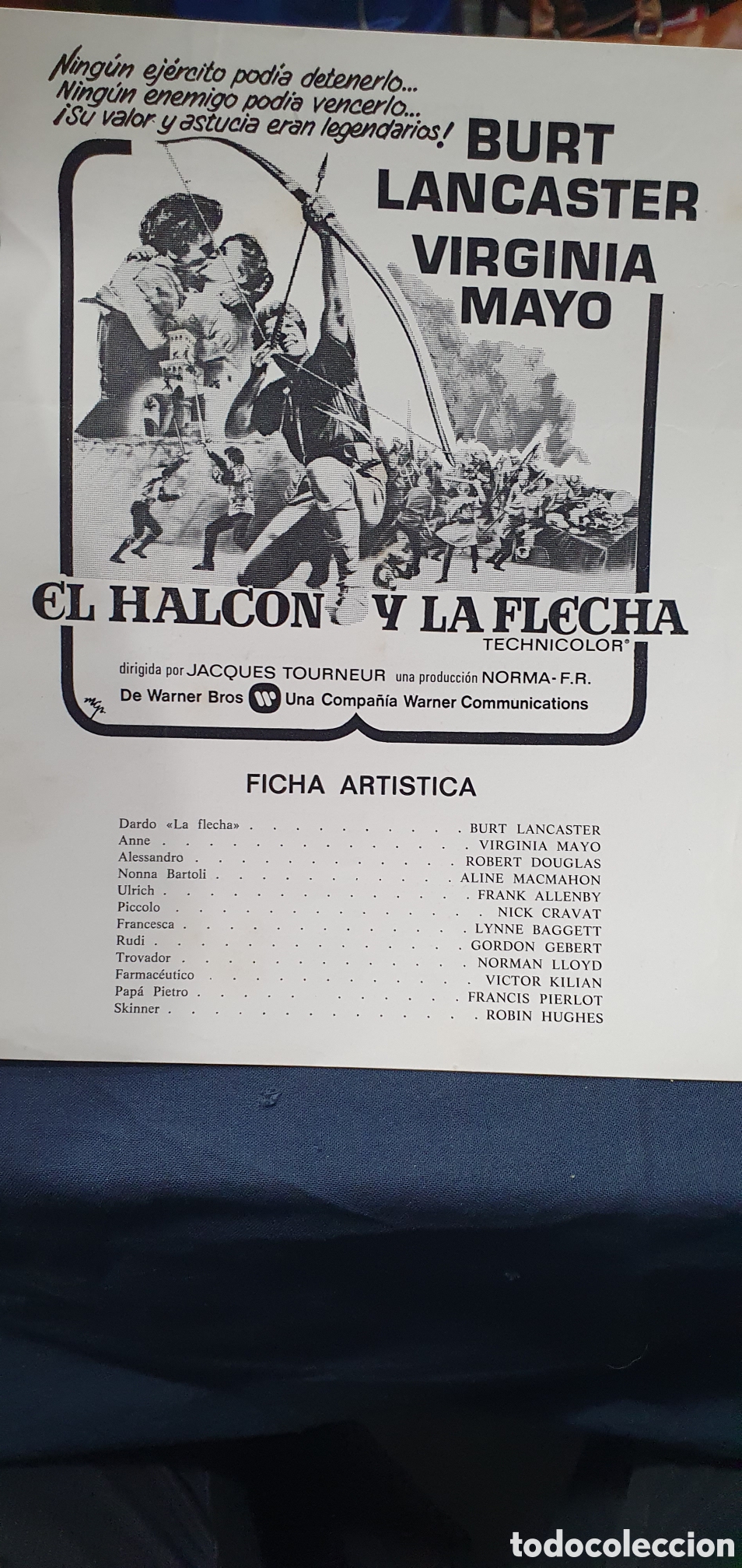 Cine: Folleto de pel&iacute;cula El Halc&oacute;n y la flecha. (L137) - Foto 1