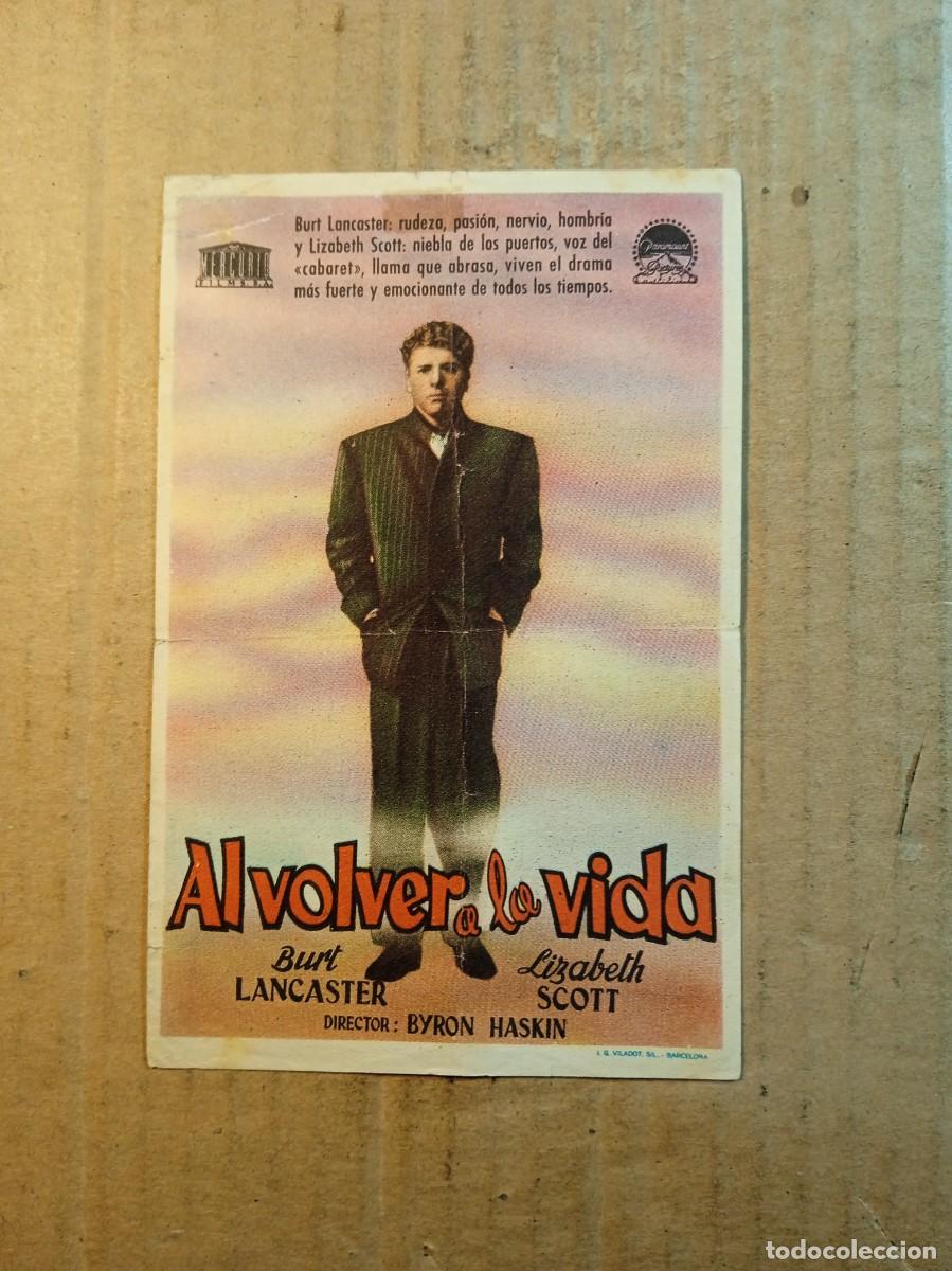Folhetos de m&atilde;o de filmes antigos de cinema: FOLLETO DE MANO CON PUBLICIDAD AL VOLVER A LA VIDA