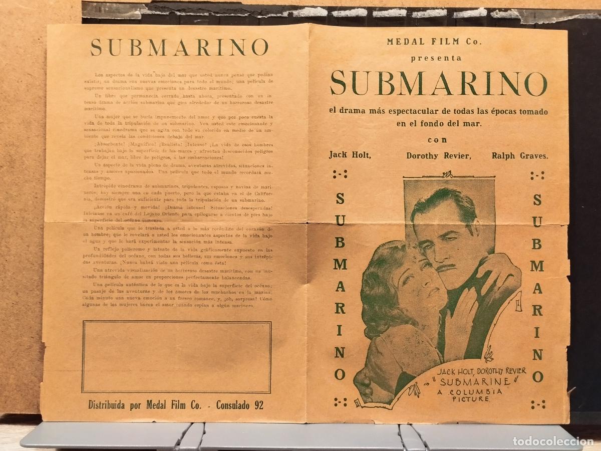 Folhetos de m&atilde;o de filmes antigos de cinema: FAC PROGRAMA DOBLE DE CINE CUBANO. SUBMARINO. CON JACK HOLT, DOROTHY REVIER Y RALPH GRAVES.