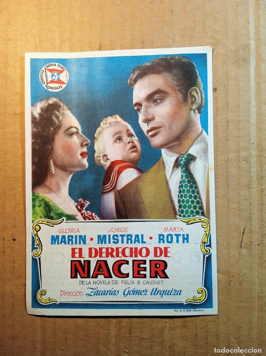  Flyers Publicitaires de films Anciens: FOLLETO DE MANO CON PUBLICIDAD EL DERECHO DE NACER