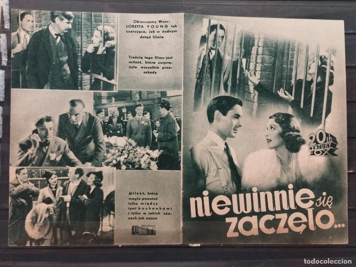 Folhetos de m&atilde;o de filmes antigos de cinema: FAC PROGRAMA DE CINE POLACO. &rdquo;NIEWINNIE SIE ZACZELO&rdquo;. CON LORETA YOUNG Y TYRONE POWER.