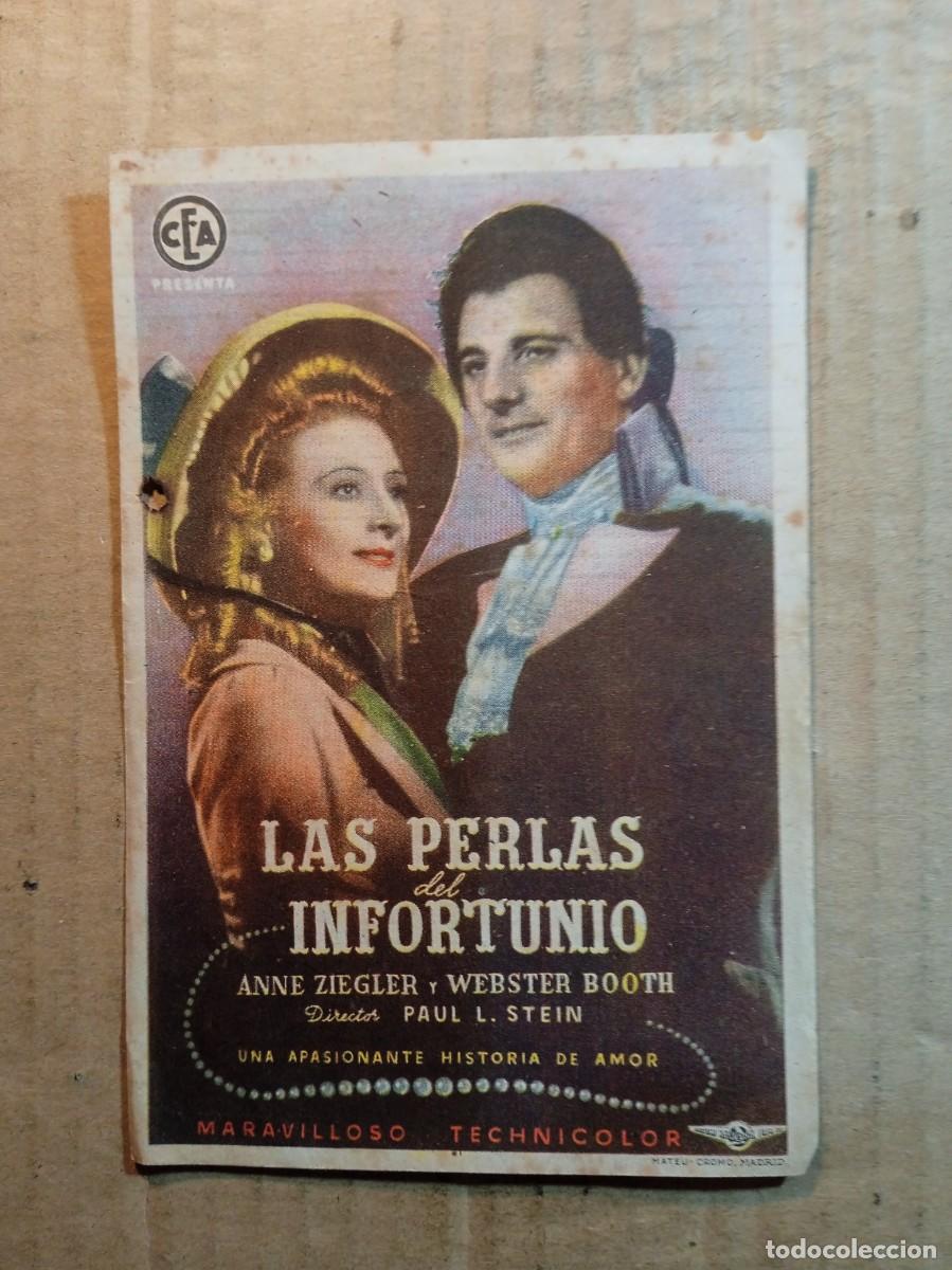  Foglietti di film di film antichi di cinema: FOLLETO DE MANO CON PUBLICIDAD LAS PERLAS DEL INFORTUNIO