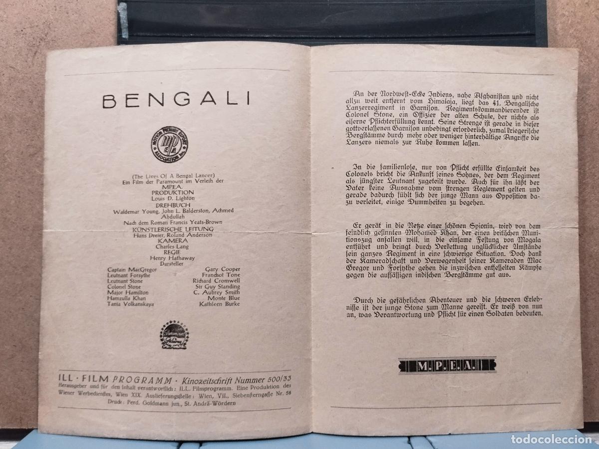 Cine: FAC PROGRAMA DE CINE ALEMAN DE PELICULA. &rdquo;BENGALI&rdquo;. CON GARY COOPER. DOBLEZ HORIZONTAL Y VERTICAL - Foto 2