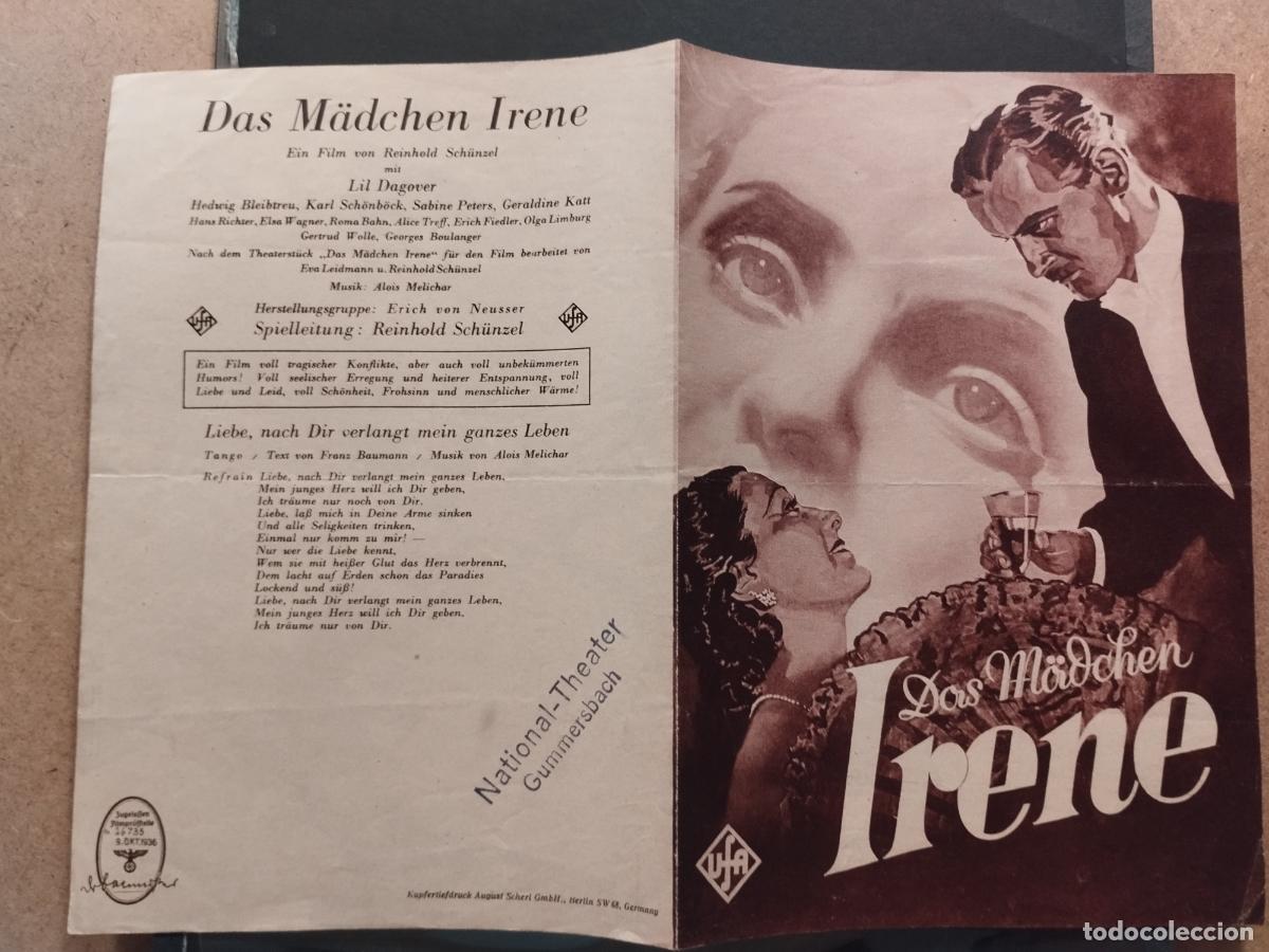 Cine: FAC PROGRAMA DOBLE DE CINE ALEMAN. &rdquo;DAS M&Auml;DCHEN IRENE&rdquo;. SELLO III REICH 9/10/1936