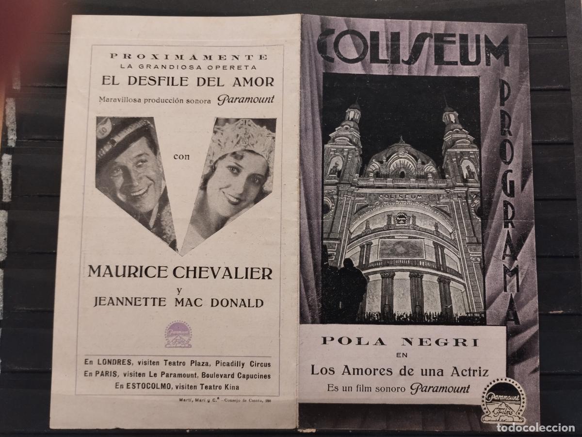 Foglietti di film di film antichi di cinema: FAC PROGRAMA DOBLE. LOS AMORES DE UNA ACTRIZ. CON POLA NEGRI. DOBLEZ CENTRAL POCO MARCADA