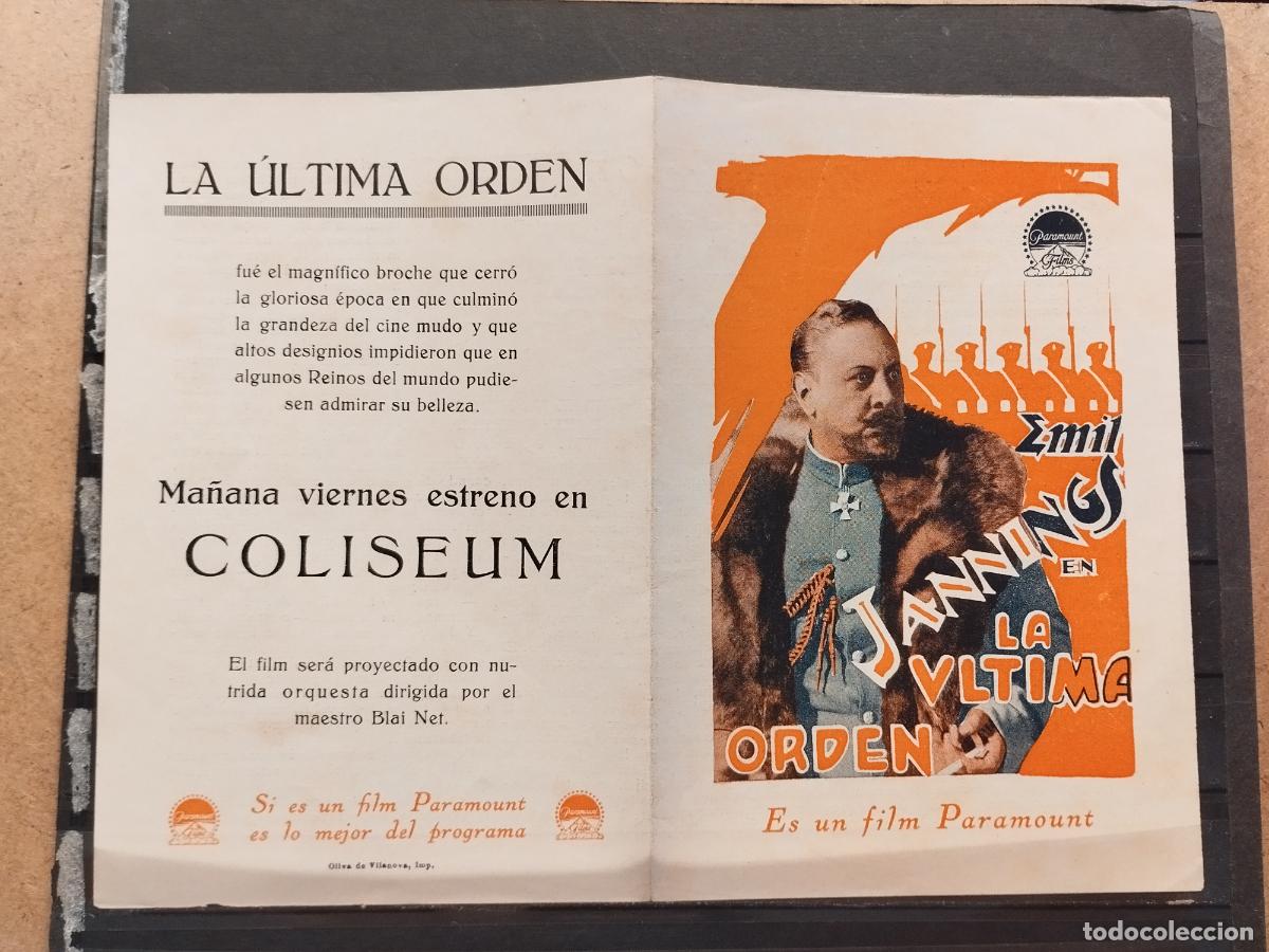 Folhetos de m&atilde;o de filmes antigos de cinema: FAC PROGRAMA DOBLE. LA ULTIMA ORDEN. BUENA CALIDAD.