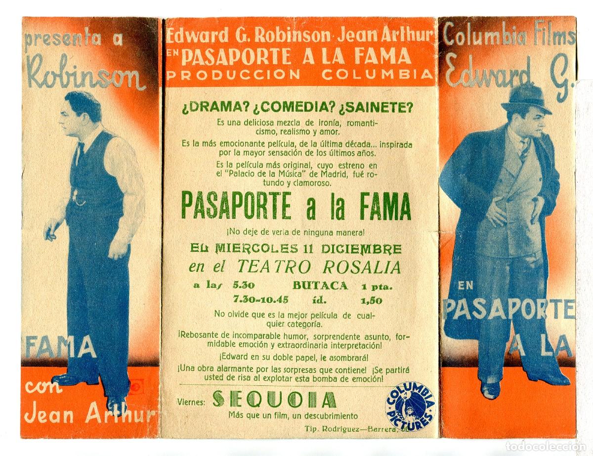 Cinema: PASAPORTE A LA FAMA, con Edward G. Robinson.