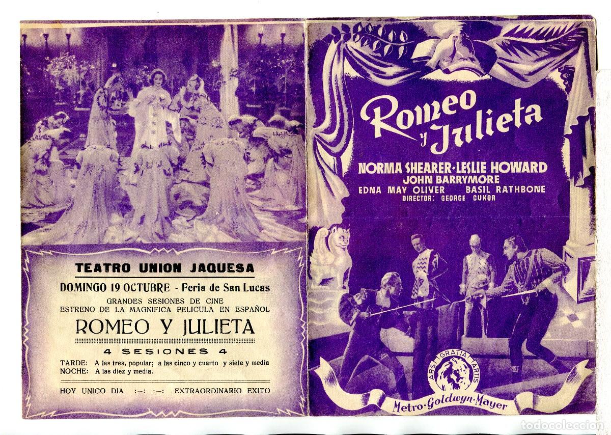  Foglietti di film di film antichi di cinema: ROMEO Y JULIETA, con Norma Shearer.