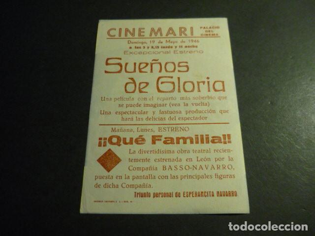 Cine: SUE&Ntilde;OS DE GLORIA PROGRAMA DE MANO CON PUBLICIDAD CINE MARI LEON - Foto 2