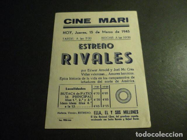 Cine: RIVALES PROGRAMA DE MANO CON PUBLICIDAD CINE MARI LEON - Foto 2