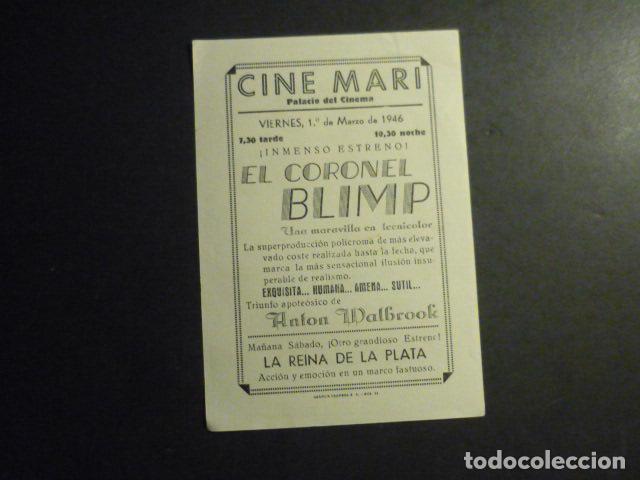 Cine: CORONEL BLIMP PROGRAMA DE MANO CON PUBLICIDAD CINE MARI LEON - Foto 2