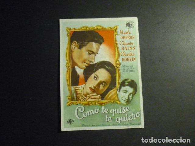 Cine: COMO TE QUISE TE QUIERO PROGRAMA DE MANO CON PUBLICIDAD CINE MARI LEON
