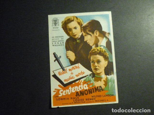 Cine: SENTENCIA ANONIMA PROGRAMA DE MANO SIN PUBLICIDAD - Foto 1