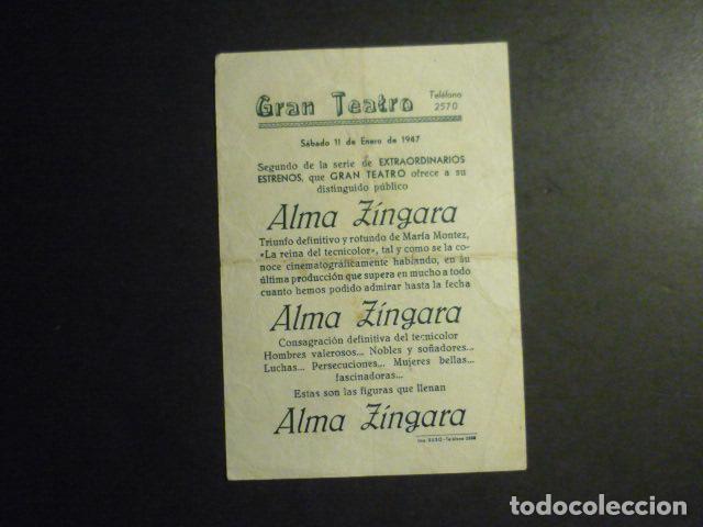 Cine: ALMA ZINGARA PROGRAMA DE MANO CON PUBLICIDAD GRAN TEATRO - Foto 2