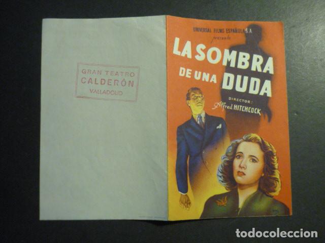 Cine: LA SOMBRA DE UNA DUDA PROGRAMA DE MANO DOBLE CON PUBLICIDAD GRAN TEATRO CALDERON VALLADOLID